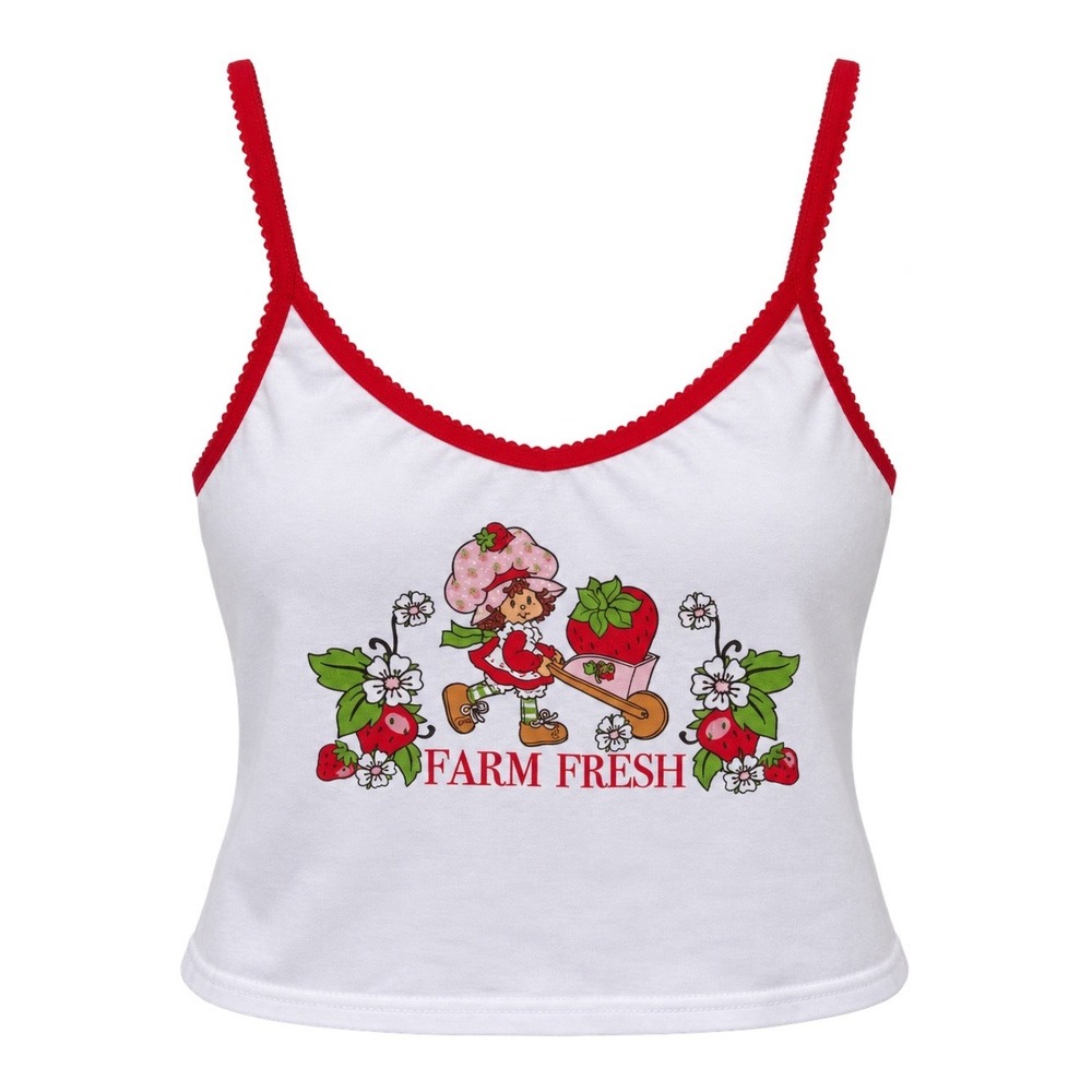 Strawberry Shortcake Farm Fresh Cami Tank Top White Red Y2K Size Small